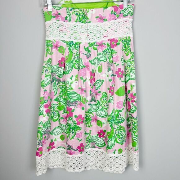 LLILLY PULITZER | Floral Strapless Pink Green Dress Lace Trim Women’s Size 2 - Picture 6 of 8